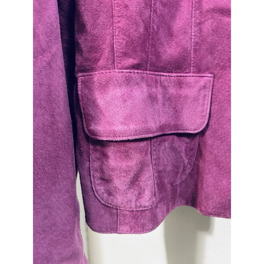 Y2K Valerie Stevens 100% Genuine Suede Leather Cropped Hot Pink Jacket Sz M